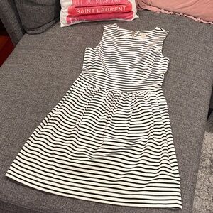 J Crew Sleeveless Black and White Striped Fit-and-Flare Dress